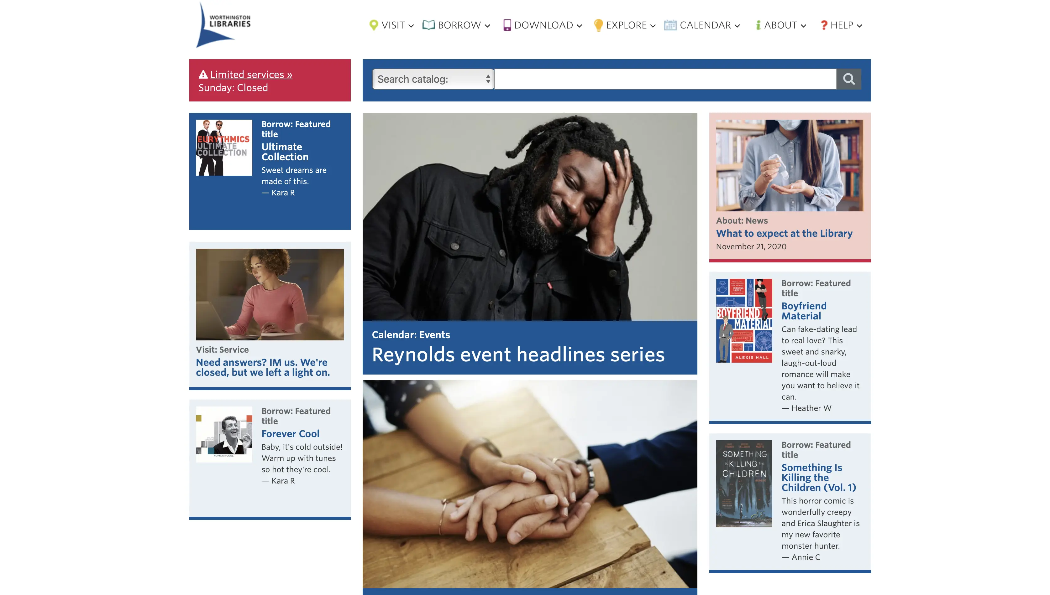 Worthington Libraries webpage screenshot