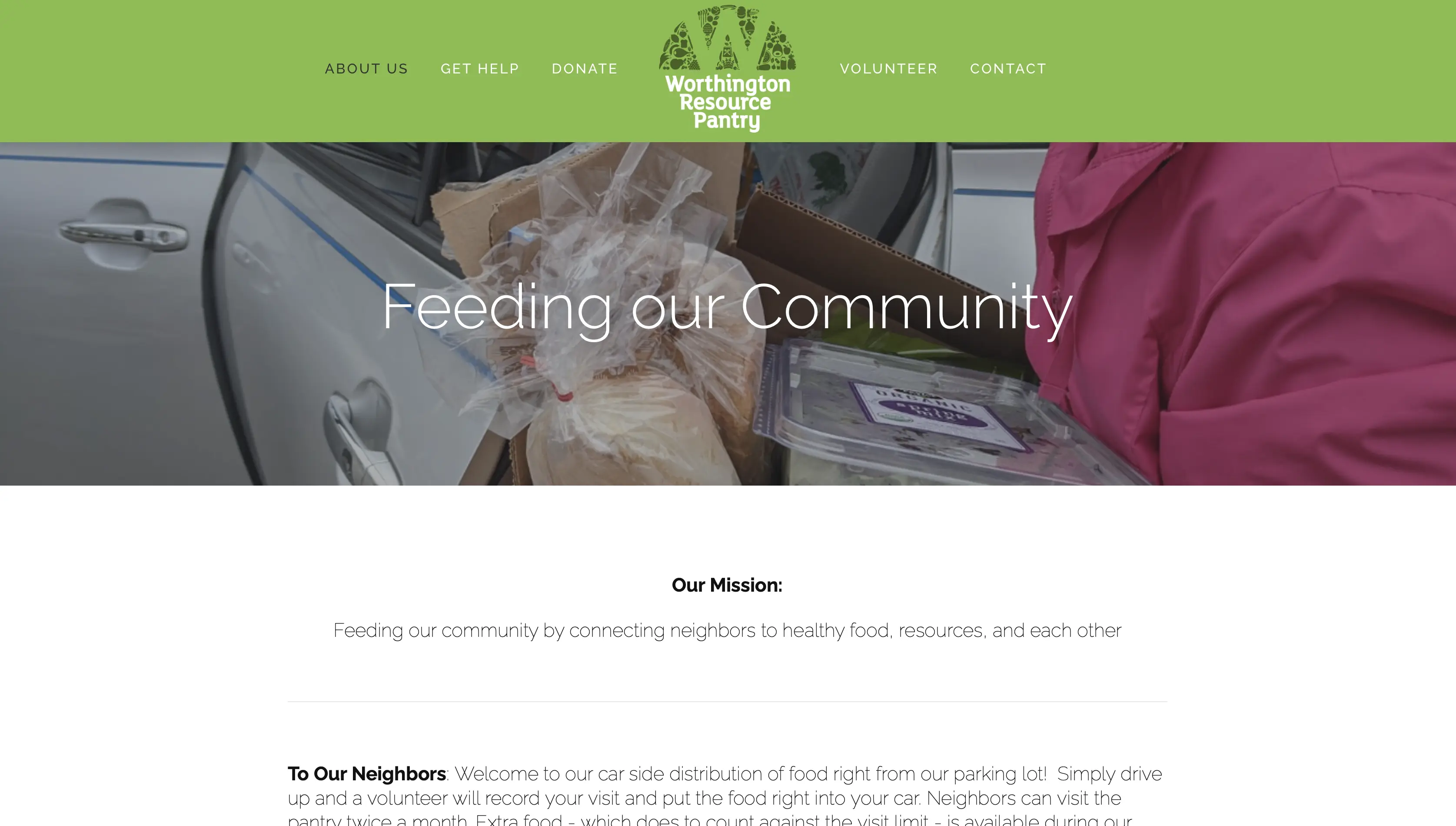 Worthington Resource Pantry webpage screenshot