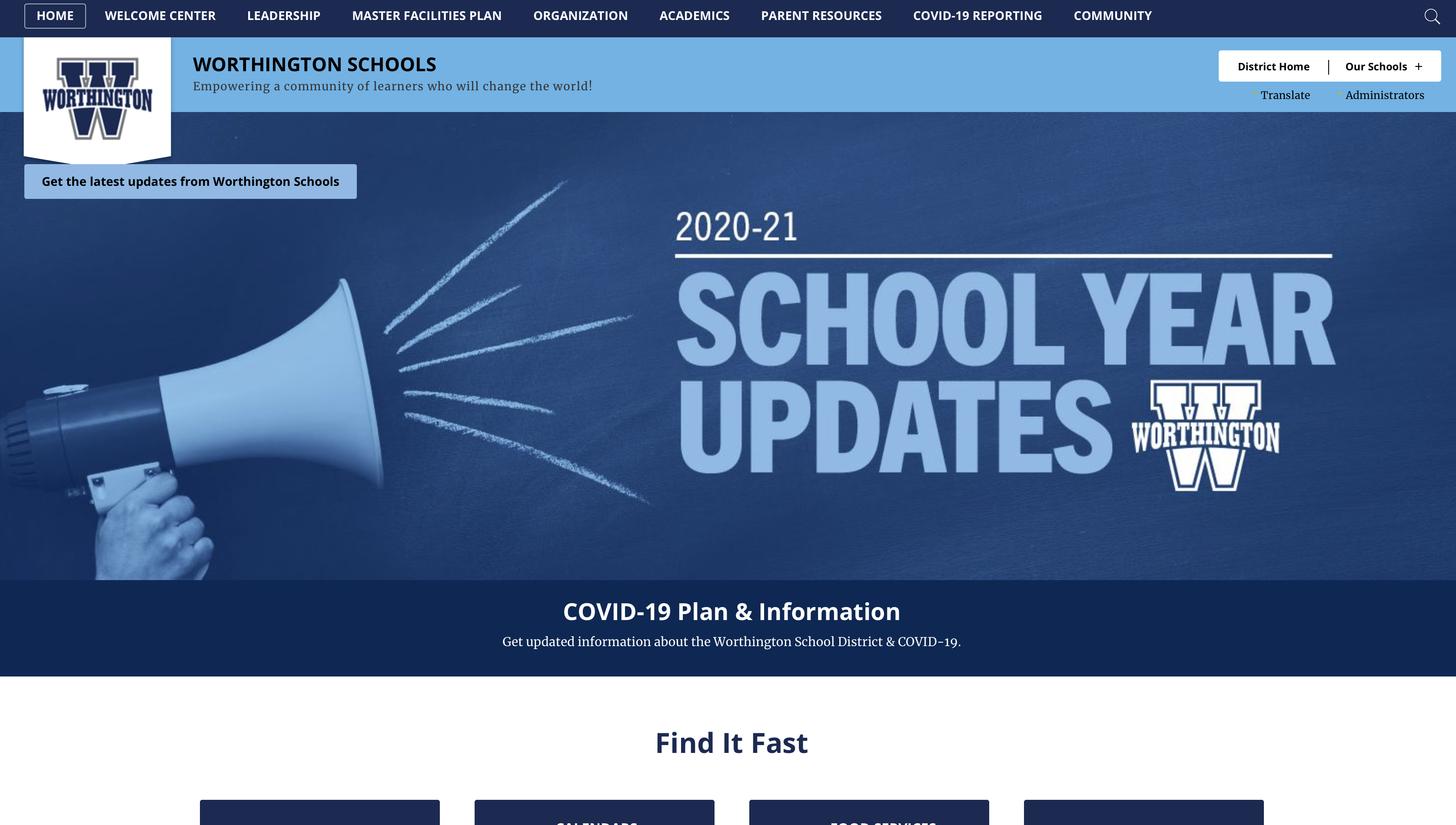 Worthington Schools webpage screenshot